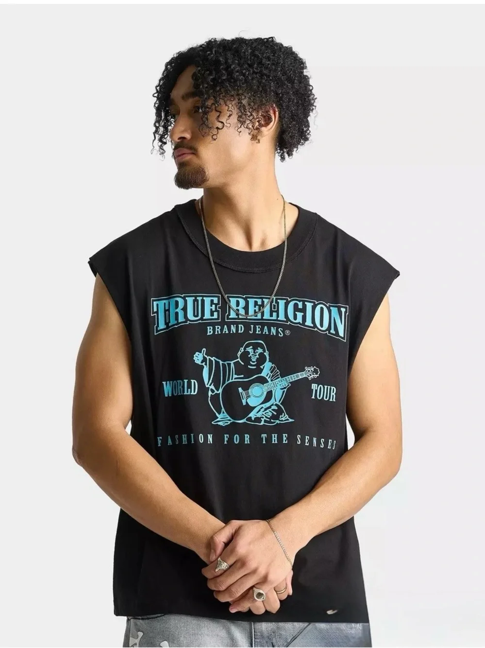 True Religion Black Sleeveless Graphic Tshirt.. Size Medium